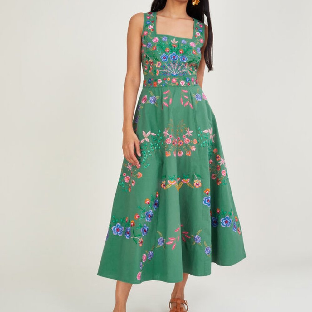 Monsoon Lorraine Embroidered Midi Dress US 8/ UK 12